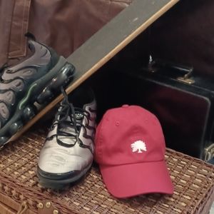 Red baseball cap with tree graphic